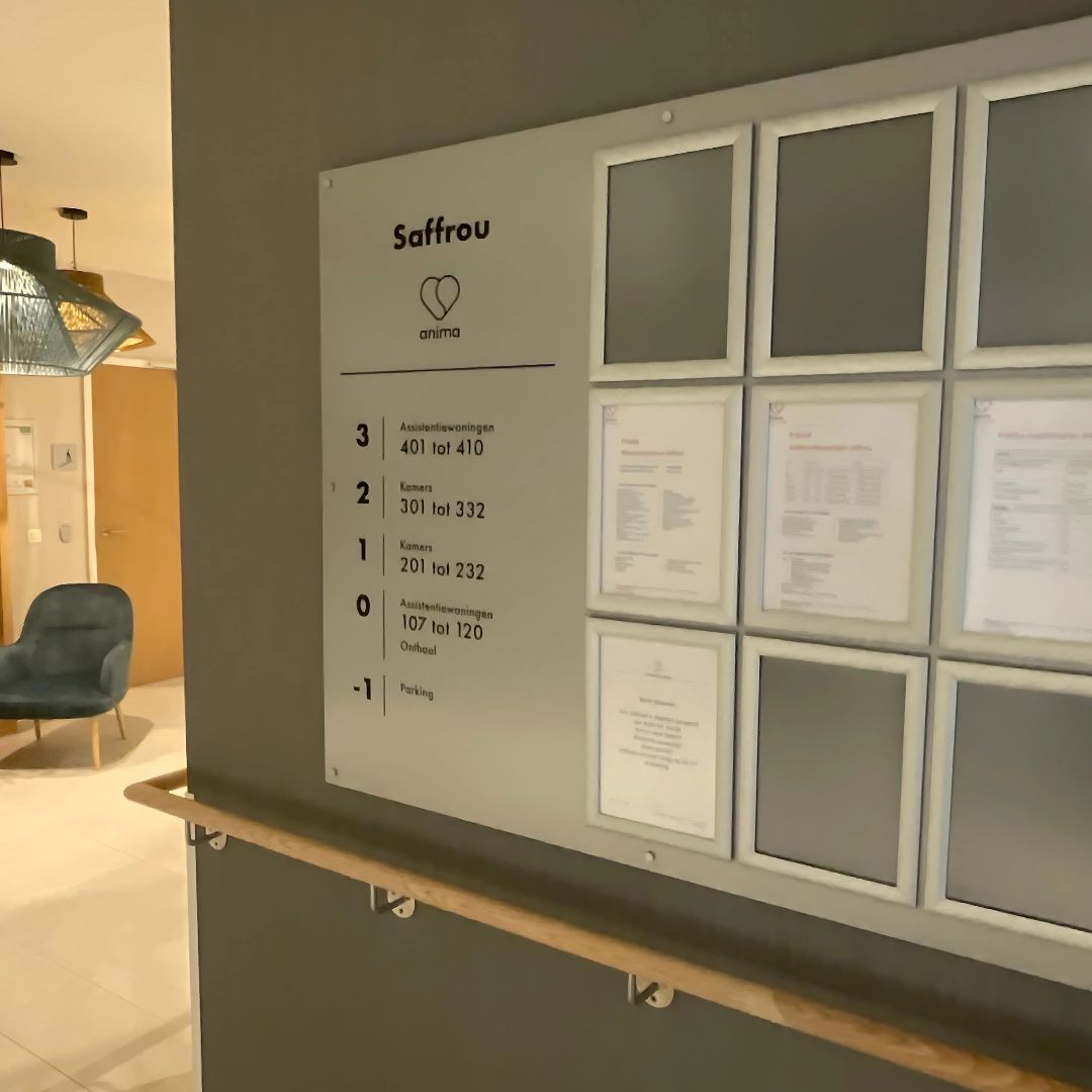 Interior signage made for Saffrou Residential care center in Oudenaarde